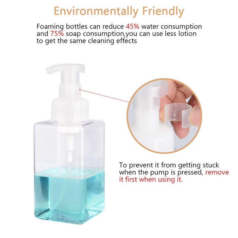 UUJOLY Foaming Soap Dispenser  450ml (15oz) Refillable Pump Bottle Plastic for Liquid Soap  Shampoo  Body Wash (2 Pcs) (Clear) - Image 2